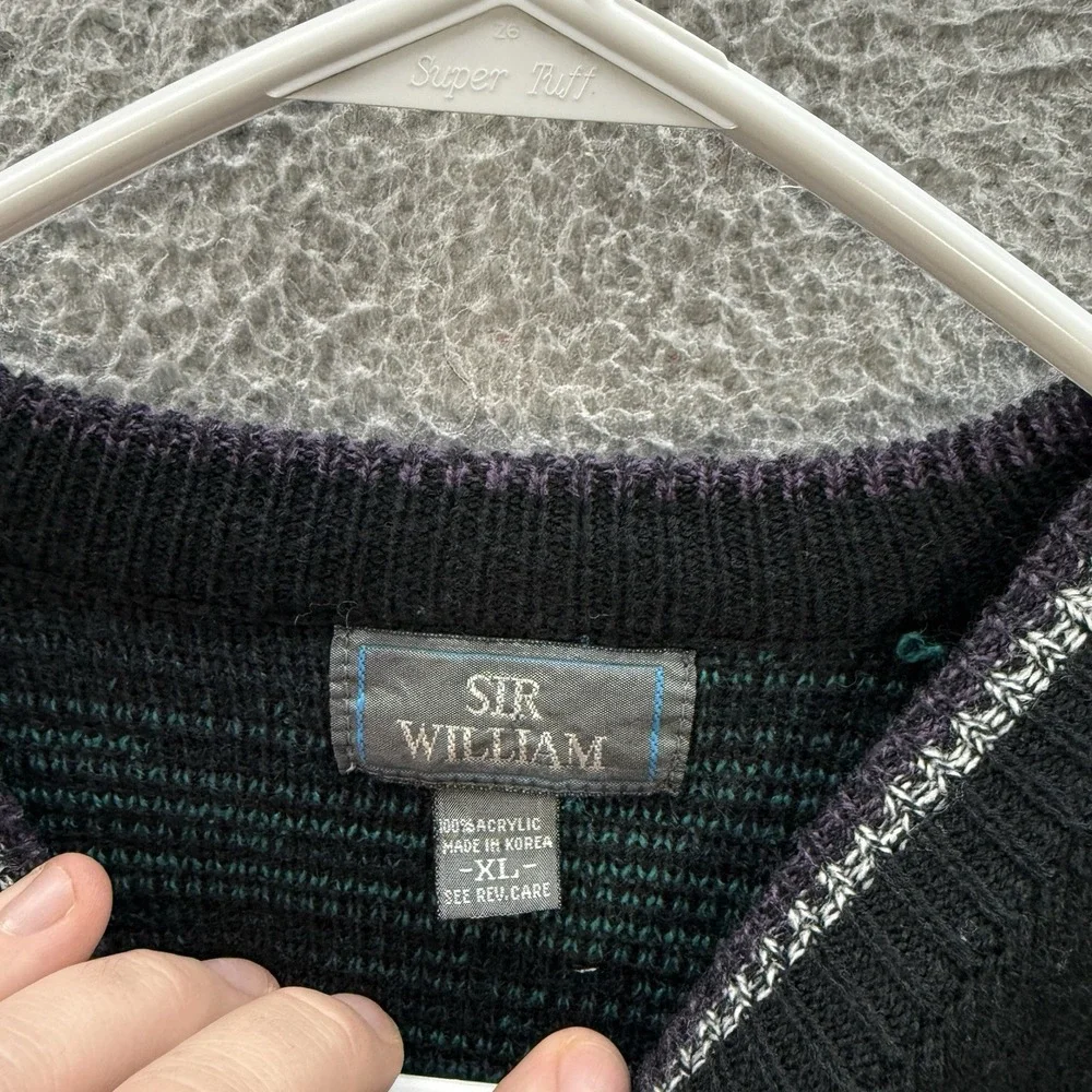 Vintage Sir William Sweater Adult XL Gray Geometric Grandpa Old‎ Money 90s Y2K